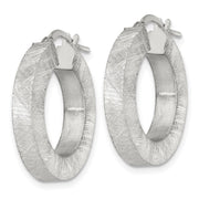 Sterling Silver Brushed Textured 4.25mm x 24mm Square Tube Hoop Earrings
