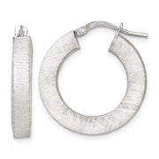Sterling Silver Brushed Textured 4.25mm x 24mm Square Tube Hoop Earrings