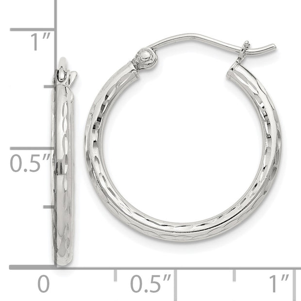 Sterling Silver 2mm Diamond Cut Hoop Earrings
