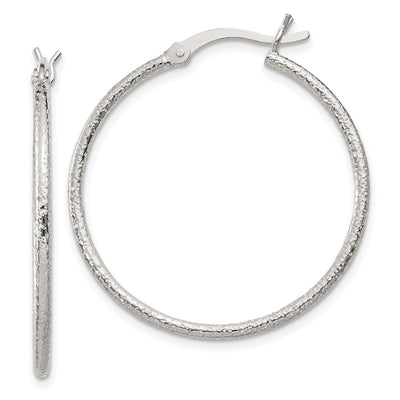 Sterling Silver Textured 2x30mm Hoop Earrings