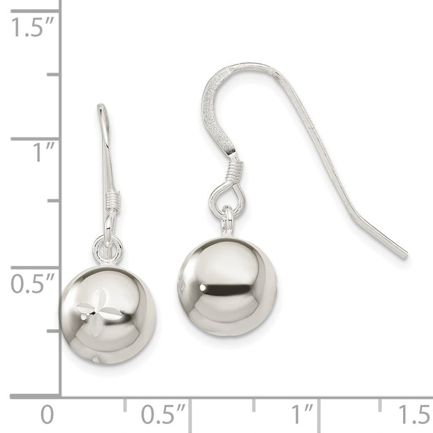 Sterling Silver 10mm Diamond Cut Bead Dangle Earrings
