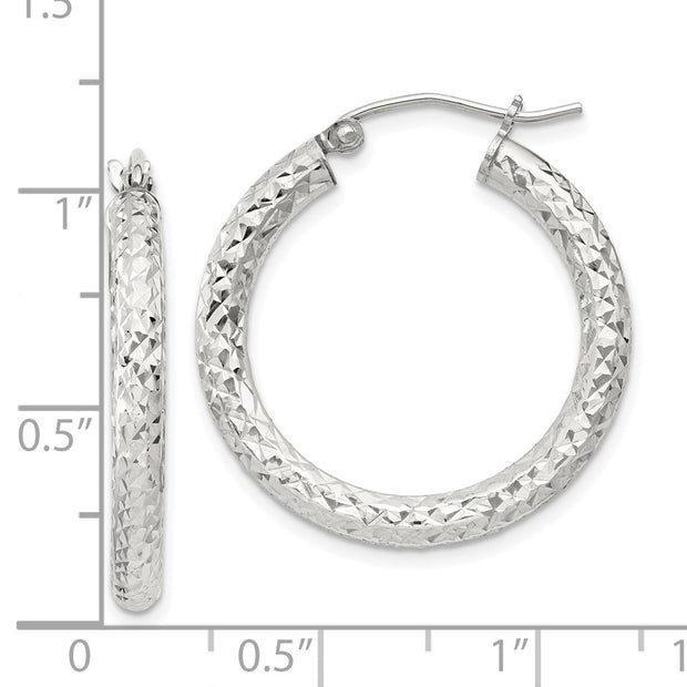 Sterling Silver D/C 3x25mm Hoop Earrings