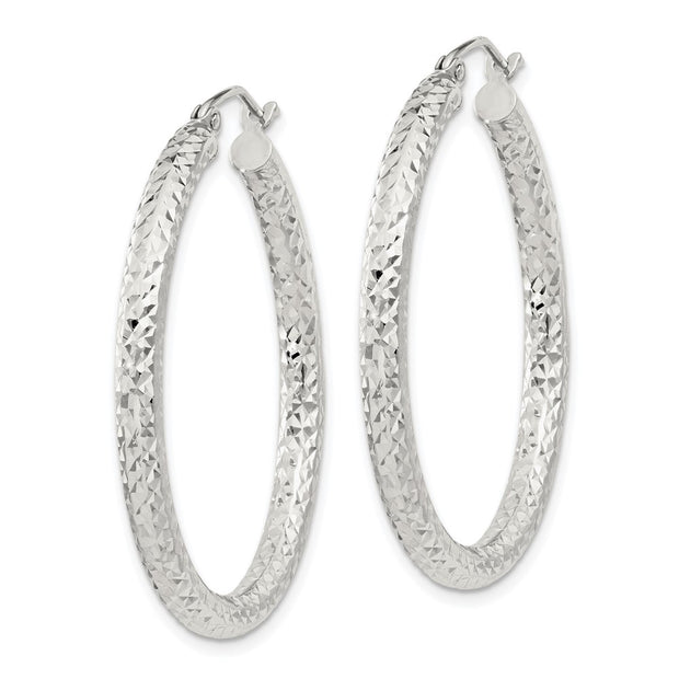 Sterling Silver D/C 3x35mm Hoop Earrings