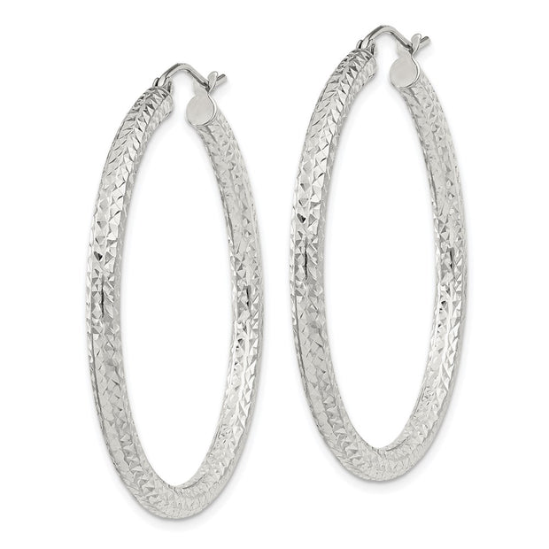 Sterling Silver D/C 3x40mm Hoop Earrings