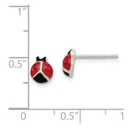 Sterling Silver Polished Red/Black Enameled Ladybug Post Earrings