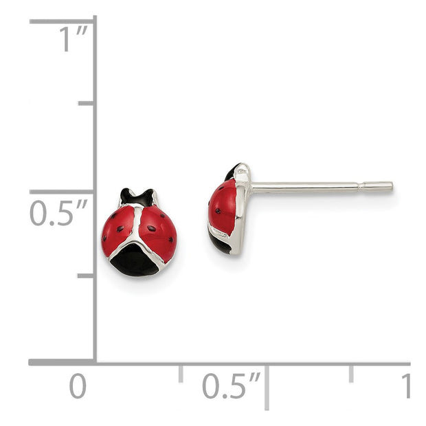 Sterling Silver Polished Red/Black Enameled Ladybug Post Earrings