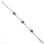 Sterling Silver Multi-color Enamel Ladybugs w/ ext. Children's Bracelet