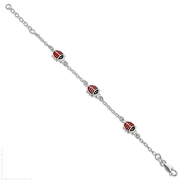 Sterling Silver Multi-color Enamel Ladybugs w/ ext. Children's Bracelet
