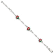 Sterling Silver Multi-color Enamel Ladybugs w/ ext. Children's Bracelet