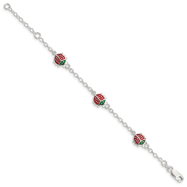 Sterling Silver Multi-color Enamel Ladybugs w/ ext. Children's Bracelet