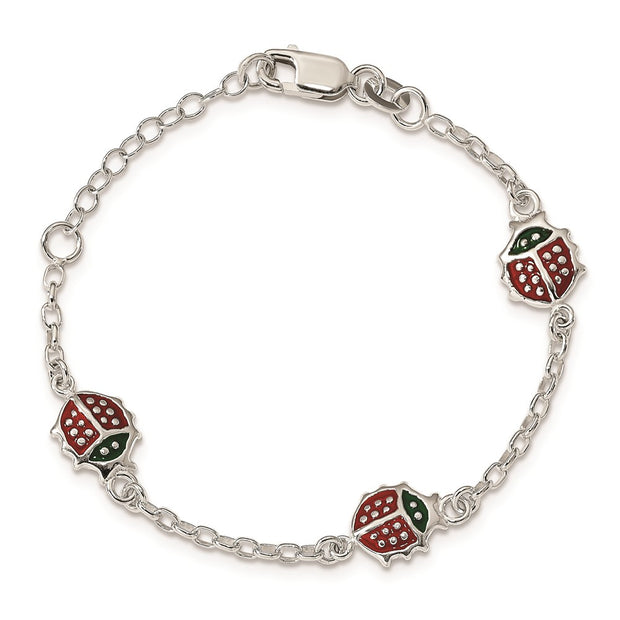 Sterling Silver Multi-color Enamel Ladybugs w/ ext. Children's Bracelet