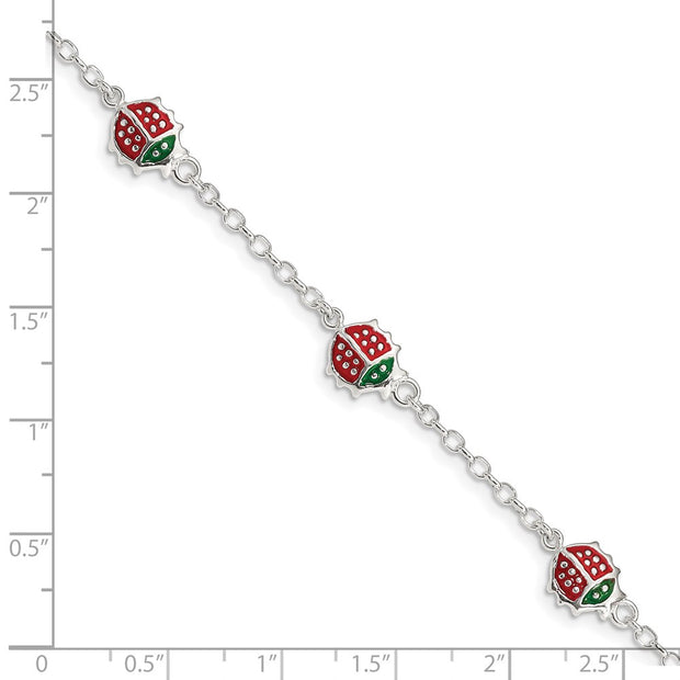 Sterling Silver Multi-color Enamel Ladybugs w/ ext. Children's Bracelet