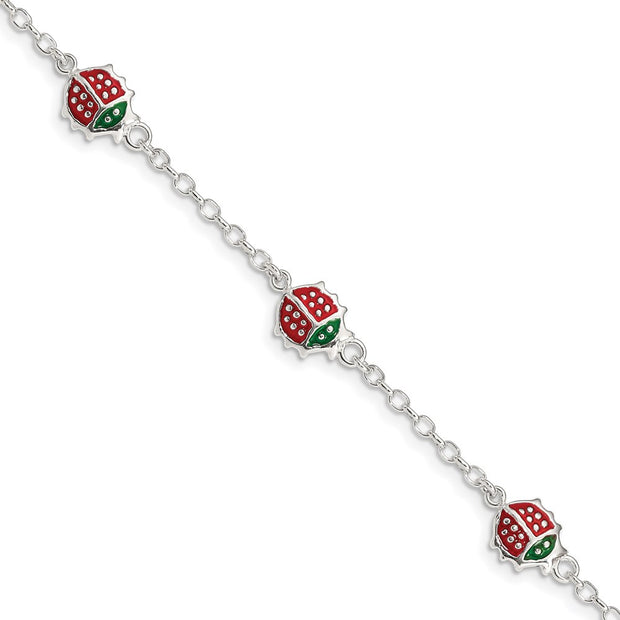 Sterling Silver Multi-color Enamel Ladybugs w/ ext. Children's Bracelet