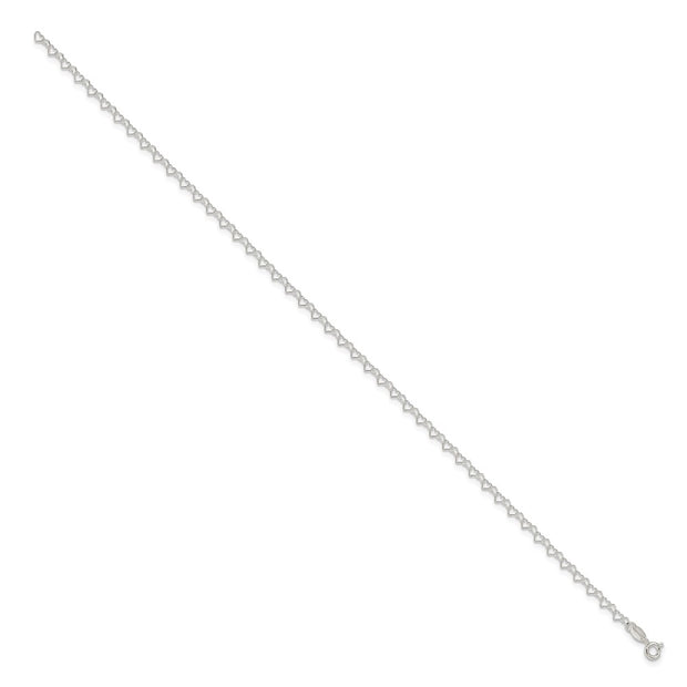 Sterling Silver 0.5mm Fancy Heart Link Anklet