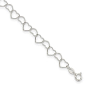 Sterling Silver 0.6mm Fancy Heart Link Anklet