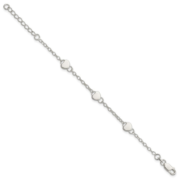 Sterling Silver Heart Childs 6 Inch Plus 1 Inch Ext. Bracelet