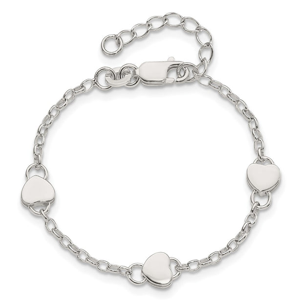 Sterling Silver Heart Childs 6 Inch Plus 1 Inch Ext. Bracelet