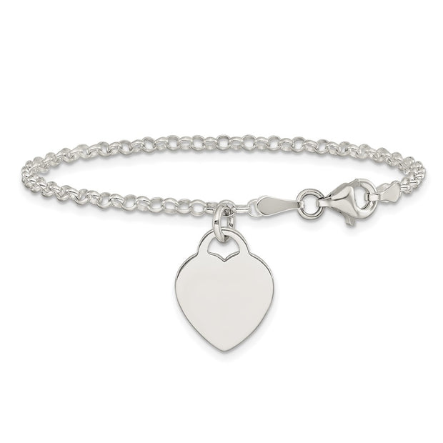 Sterling Silver Engraveable Heart Childs Bracelet