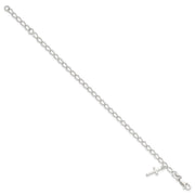 Sterling Silver Polished Latin Cross Charm with Ext. Children's Bracele