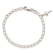 Sterling Silver Polished Latin Cross Charm with Ext. Children's Bracele