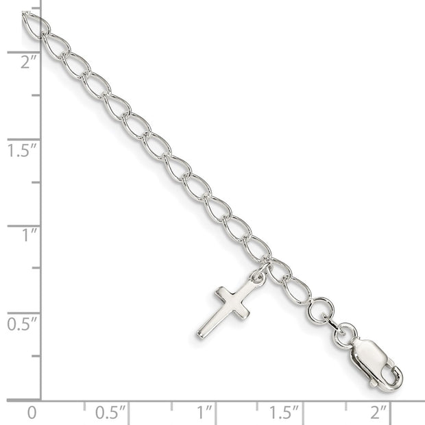 Sterling Silver Polished Latin Cross Charm with Ext. Children's Bracele