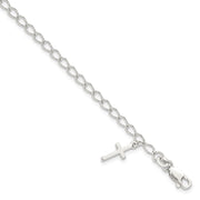 Sterling Silver Polished Latin Cross Charm with Ext. Children's Bracele