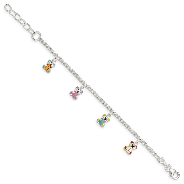 Sterling Silver Multi-color Enameled Bears w/ ext Children's Bracelet