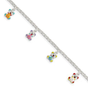 Sterling Silver Multi-color Enameled Bears w/ ext Children's Bracelet