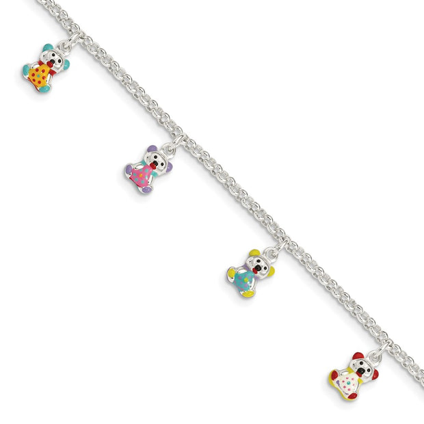 Sterling Silver Multi-color Enameled Bears w/ ext Children's Bracelet