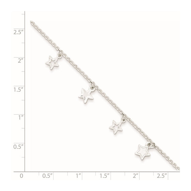 Sterling Silver Polished & Textured Stars Children's Bracelet