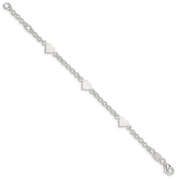 Sterling Silver Polished Hearts with . ext. Children's Bracelet