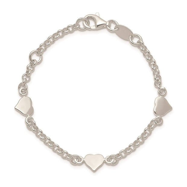 Sterling Silver Polished Hearts with . ext. Children's Bracelet