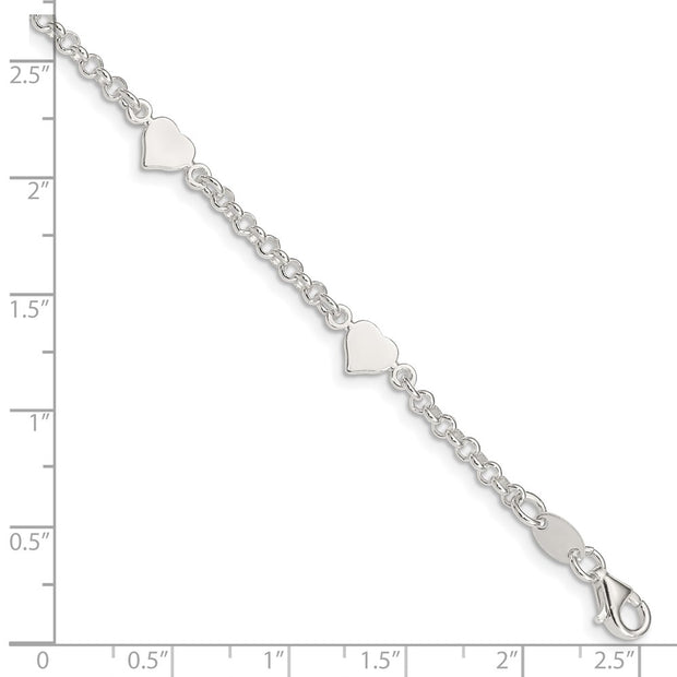 Sterling Silver Polished Hearts with . ext. Children's Bracelet