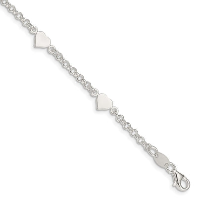 Sterling Silver Polished Hearts with . ext. Children's Bracelet