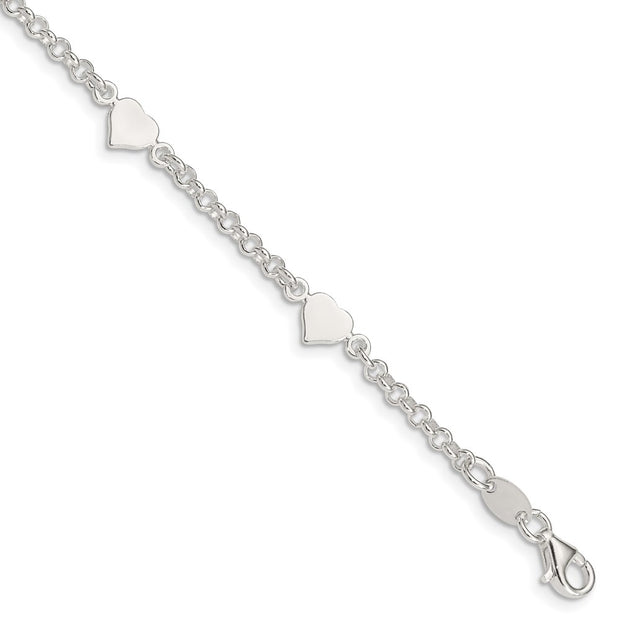 Sterling Silver Polished Hearts with . ext. Children's Bracelet