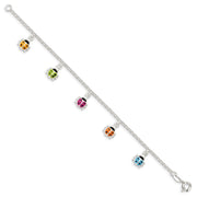 Sterling Silver Polished Multi-color Enameled Ladybugs Children's Bracelet