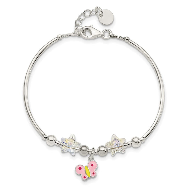 Sterling Silver Enamel Crystal Butterfly Stars w/ ext. Children's Brace