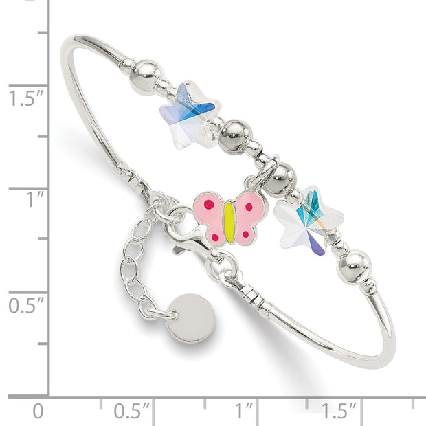 Sterling Silver Enamel Crystal Butterfly Stars w/ ext. Children's Brace