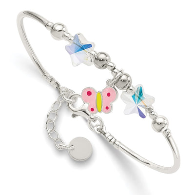 Sterling Silver Enamel Crystal Butterfly Stars w/ ext. Children's Brace