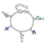 Sterling Silver Enameled Seahorse & Birds w/ ext. Children's Bracelet
