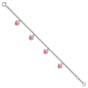 Sterling Silver Rhod-pltd Childs Enamel Hearts w/. ext Bracelet