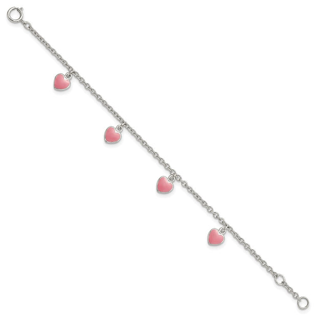 Sterling Silver Rhod-pltd Childs Enamel Hearts w/. ext Bracelet
