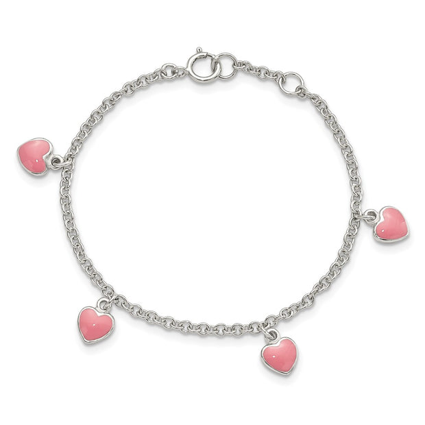 Sterling Silver Rhod-pltd Childs Enamel Hearts w/. ext Bracelet