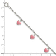 Sterling Silver Rhod-pltd Childs Enamel Hearts w/. ext Bracelet