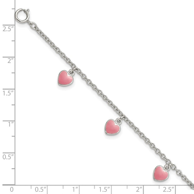 Sterling Silver Rhod-pltd Childs Enamel Hearts w/. ext Bracelet