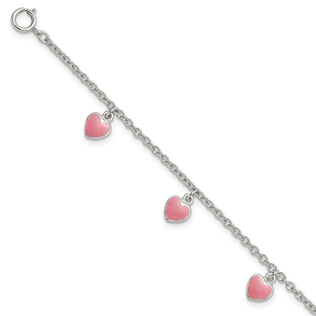 Sterling Silver Rhod-pltd Childs Enamel Hearts w/. ext Bracelet
