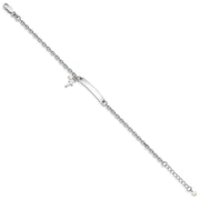 Sterling Silver RH-plated Cross Syn Pearl Plus Ext. ID Bracelet