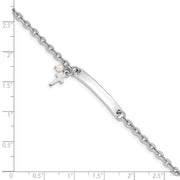 Sterling Silver RH-plated Cross Syn Pearl Plus Ext. ID Bracelet