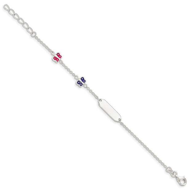 Sterling Silver Enamel Butterfly w/ ext Childs ID Bracelet