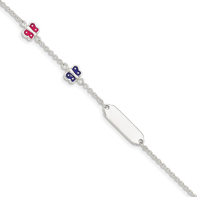 Sterling Silver Enamel Butterfly w/ ext Childs ID Bracelet